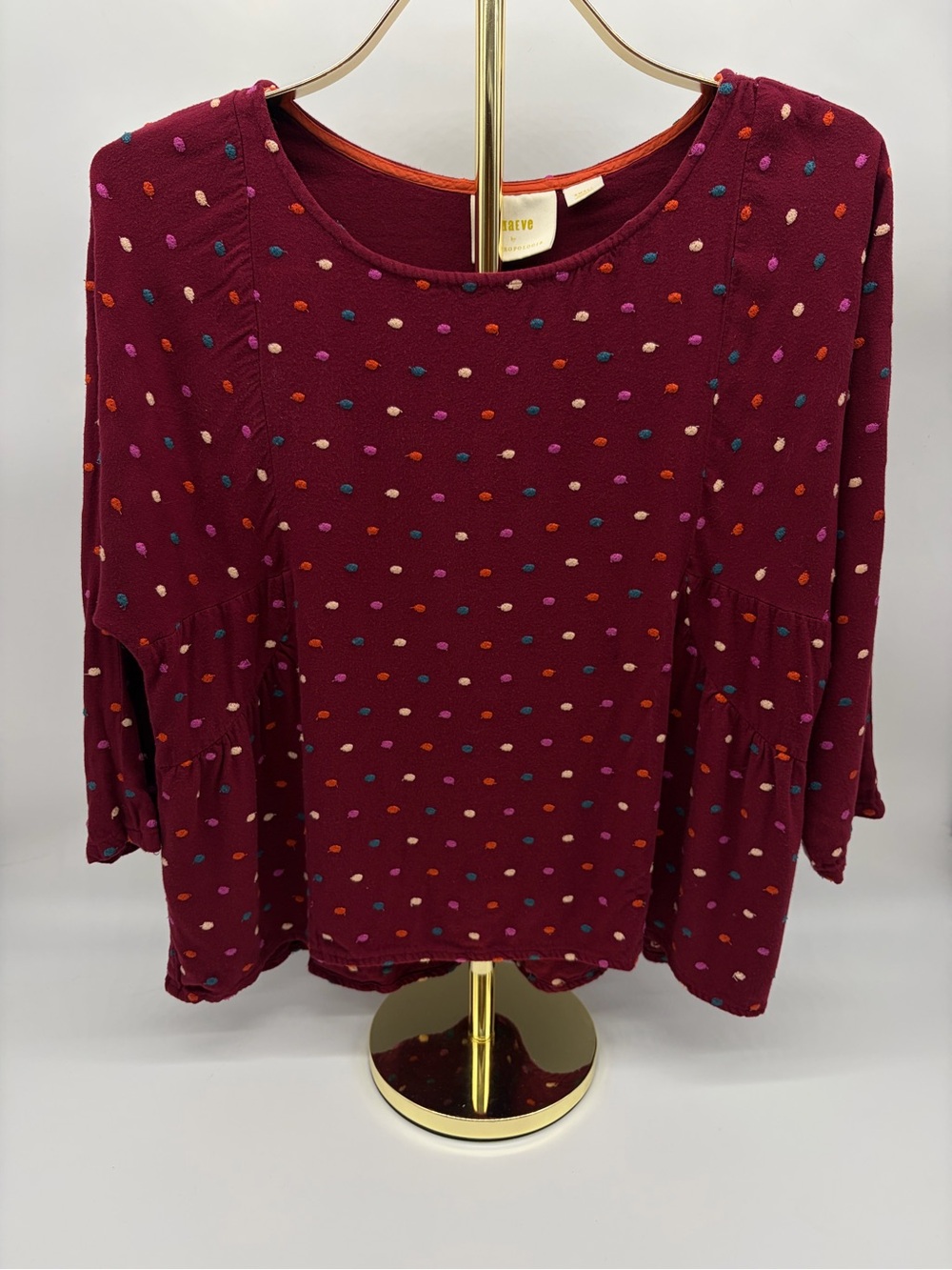 Maeve Burgundy Multicolor Dot Peplum Tunic
